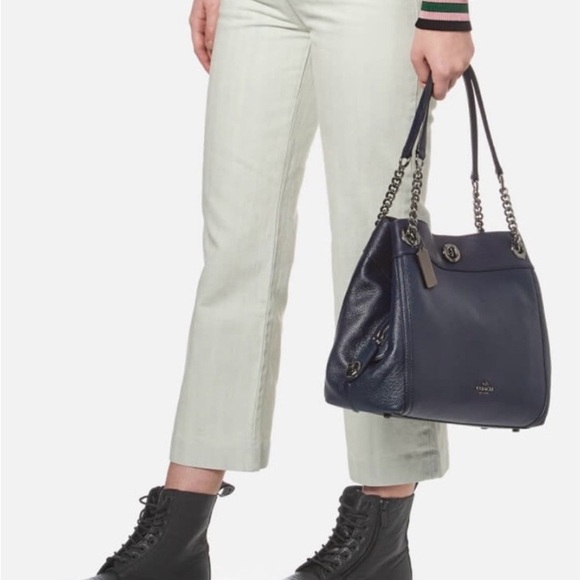 Coach Edie Dark Blue Leather Shoulder Bag - Picture 2 of 8